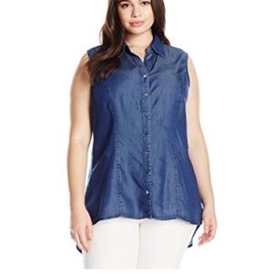 NWT! Modamix Chambray sleeveless hi-low top 14W